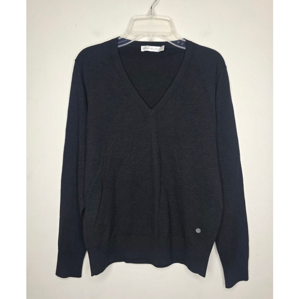 Peter Millar black merino wool long sleeve v-neck sweater - medium